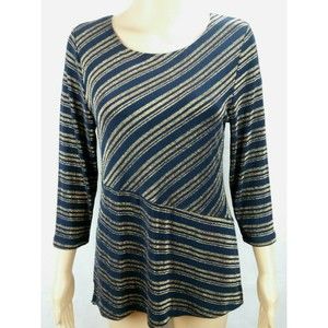 Chico's Travelers Women's 0 (4)Black & Gold Metallic Stripped Stretchy Tunic Top